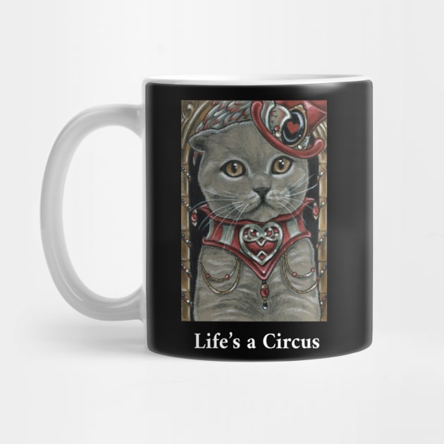 Circus Cat - Scottish Fold Cat - Life is a Circus -White Outlined Version by Nat Ewert Art